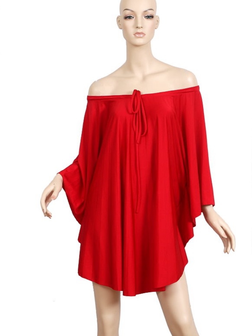 Balenciaga Off-Shoulder Red Swim Cover-Up Tunic with Tie Mini Dress 40/8